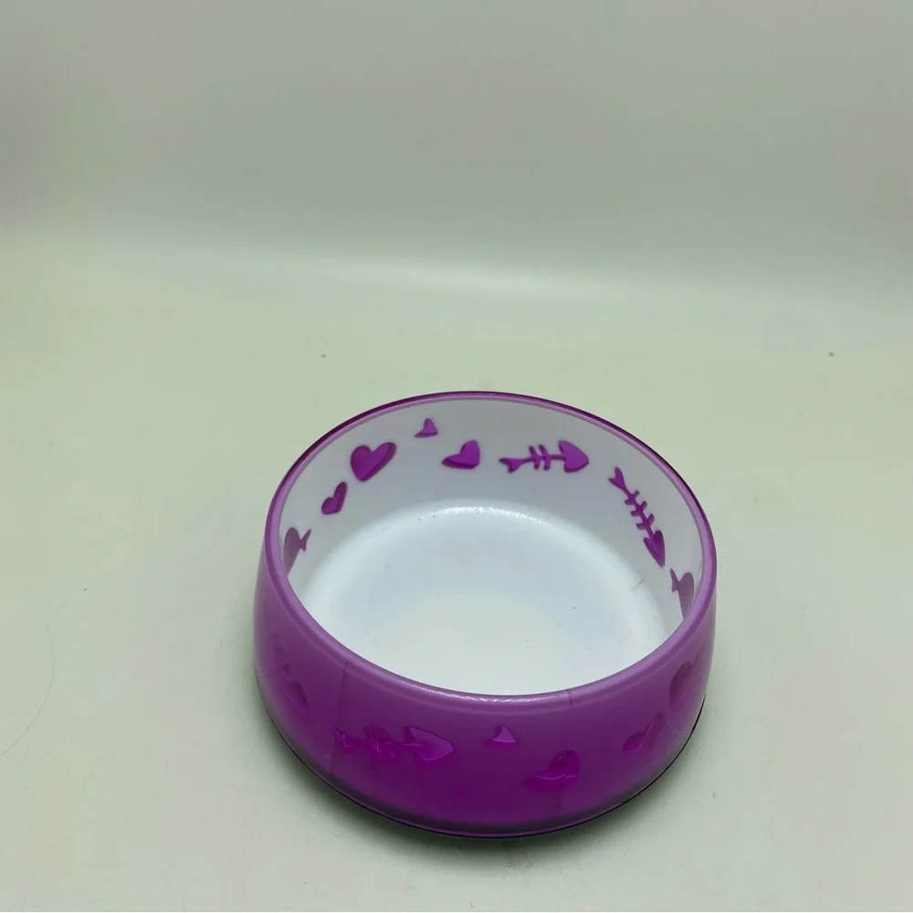 Purple Heart and Fishbone Pet Bowl Plastic